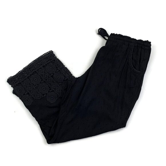 Anthropologie E by Eloise Swiss Dot Capri Pants With Crochet Lace Hem Women's S - Picture 3 of 9